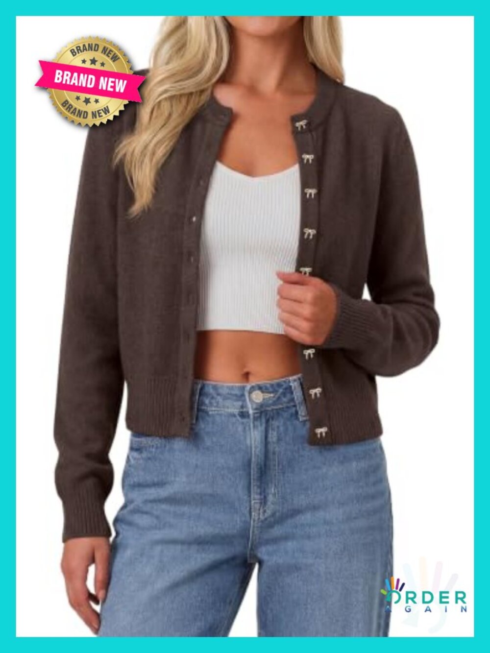 PRETTYGARDEN Cropped Bow Button Up Cardigan Sweater Women